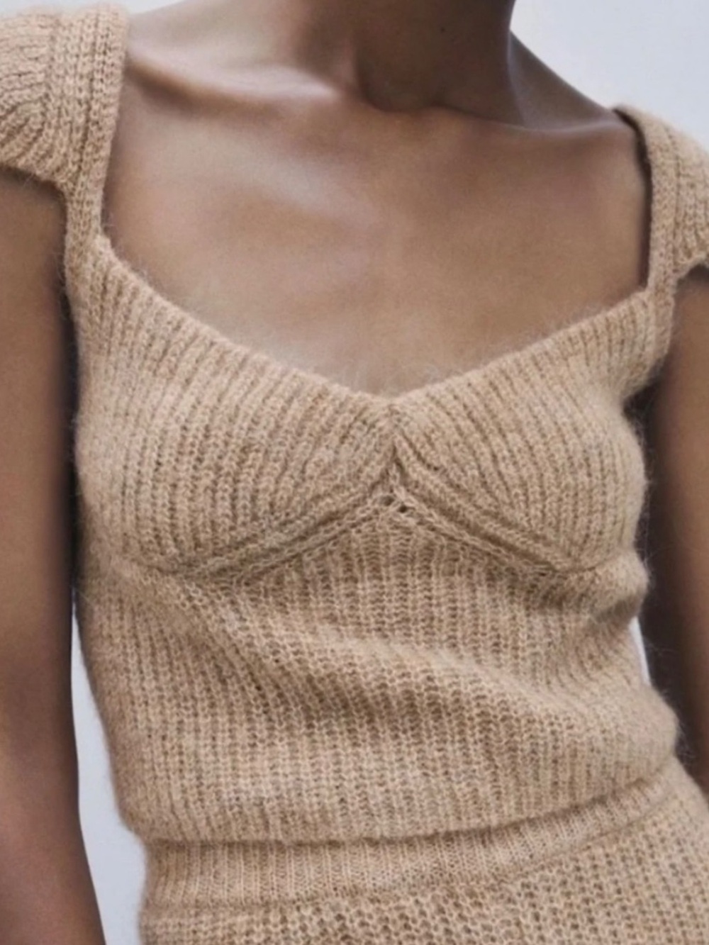 Zara Beige Fuzzy Knit Crop Top